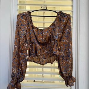 Floral Crop Top - Brown and Blue